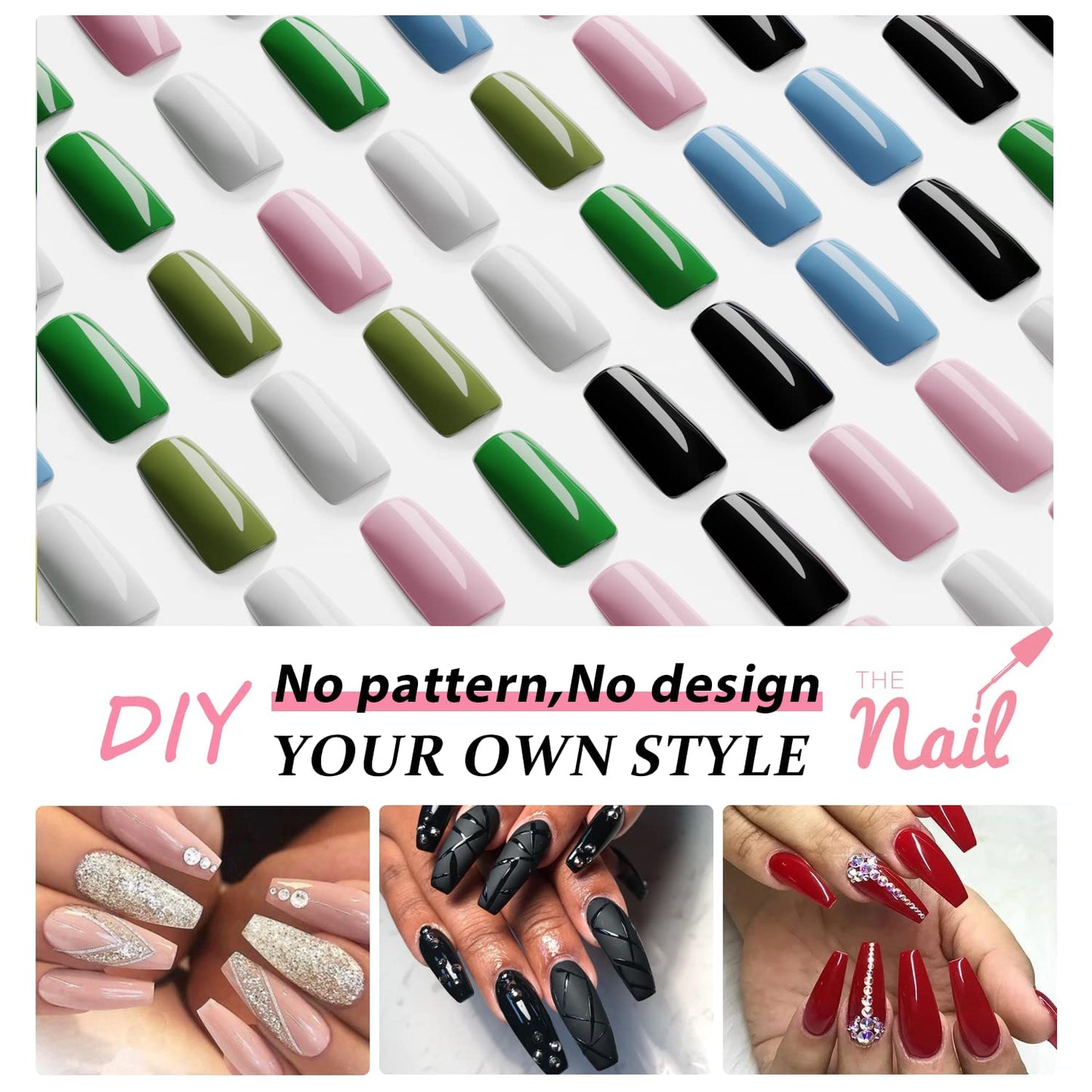 Plum Press On Nails Medium Long Square, Xcreando Medium Coffin Nails Acrylic Press ons Glue on Nails Long Length, Solid Color Fake Nail for Women, Natural Thick Artificial Nail Stick on