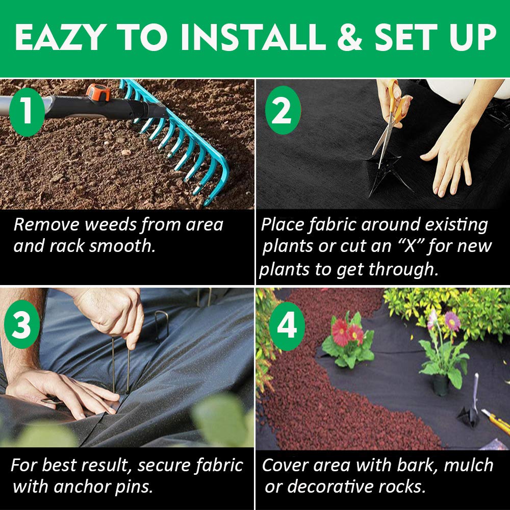 Kdgarden Premium 5oz Pro Weed Barrier Landscape Fabric Ground Cover Heavy Duty Commercial Anti-Weed Gardening Mat, 3ft x 300ft, Black
