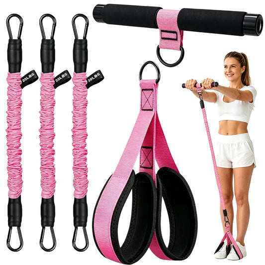 Multifunction Pedal Resistance Band with Handle, 3 Tube Adjustable 30LB Foot Pedal Puller Resistance Bands for Abdomen, Waist,Core/ABS, Arm,Leg,Extended Length Tension Rope for Women Workout Home Gym