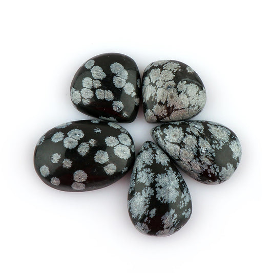 CRYSTALIS Wholesale 5pcs Natural Snowflake-Obsidian Loose Gemstone Bulk Cabochons Jewelry Making Supply, Chakra Healing Polished Stones, Wire Wrapping, DIY, Gem Collection, Mix-Shape, 15-20mm