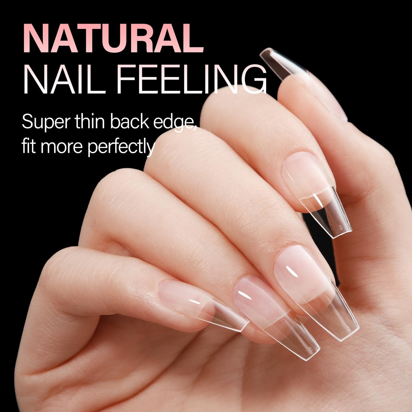 AILLSA Long Coffin Nail Tips Half Matte Full Cover Nails Tip Clear Acrylic Pre-Shaped Tips Flase Press on Nail Tips for Extentions Nails Manicure Salon DIY 216PCS 12 Sizes