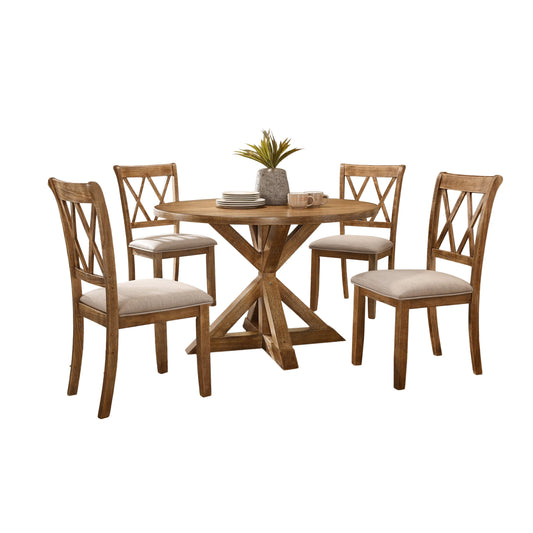 Roundhill Furniture Windvale Cross-Buck Wood 5-Piece Dining Set, Brown