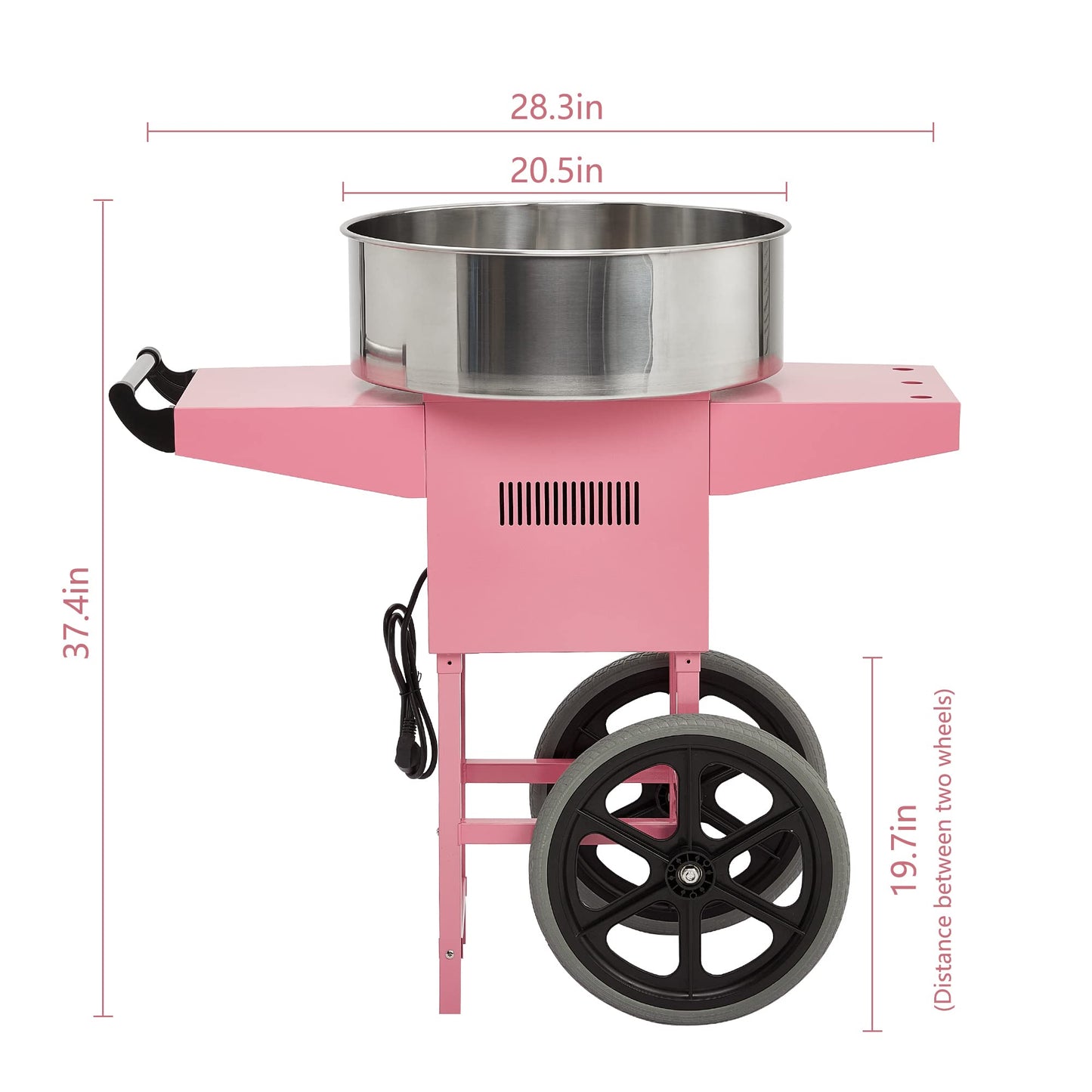 Garvee Extra Large Cotton Candy Cart - Commercial Cotton Candy Machine,Electric Cotton Candy Floss Maker with Drawer, 20 in Stainless Steel Bowl Perfect for Commercial Use Home Party Carnival