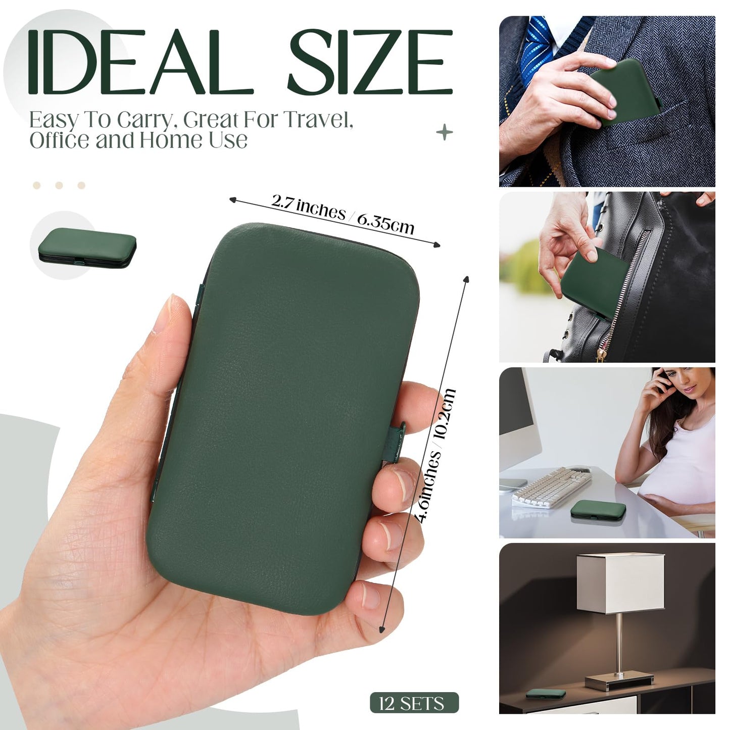 Geosar 12 Sets Manicure Set Nail Clippers Pedicure Kit 8 in 1 Grooming Stainless Steel Kits Nail Care Tools with Travel Case for Employee Coworker Teachers Nurse Gifts(Green)