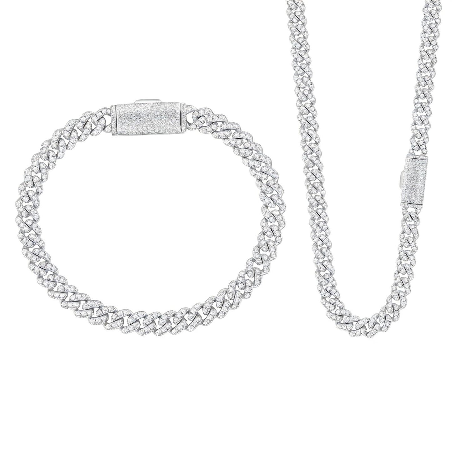 KRKCLIFE Moissanite Cuban Link Chain Bracelet & Necklace for Men Women, 14K Gold Plated S925 Sterling Silver Hypoallergenic, Hip Hop Jewelry Birthday Gifts,D Color VVS1 6mm Width 7in 18in