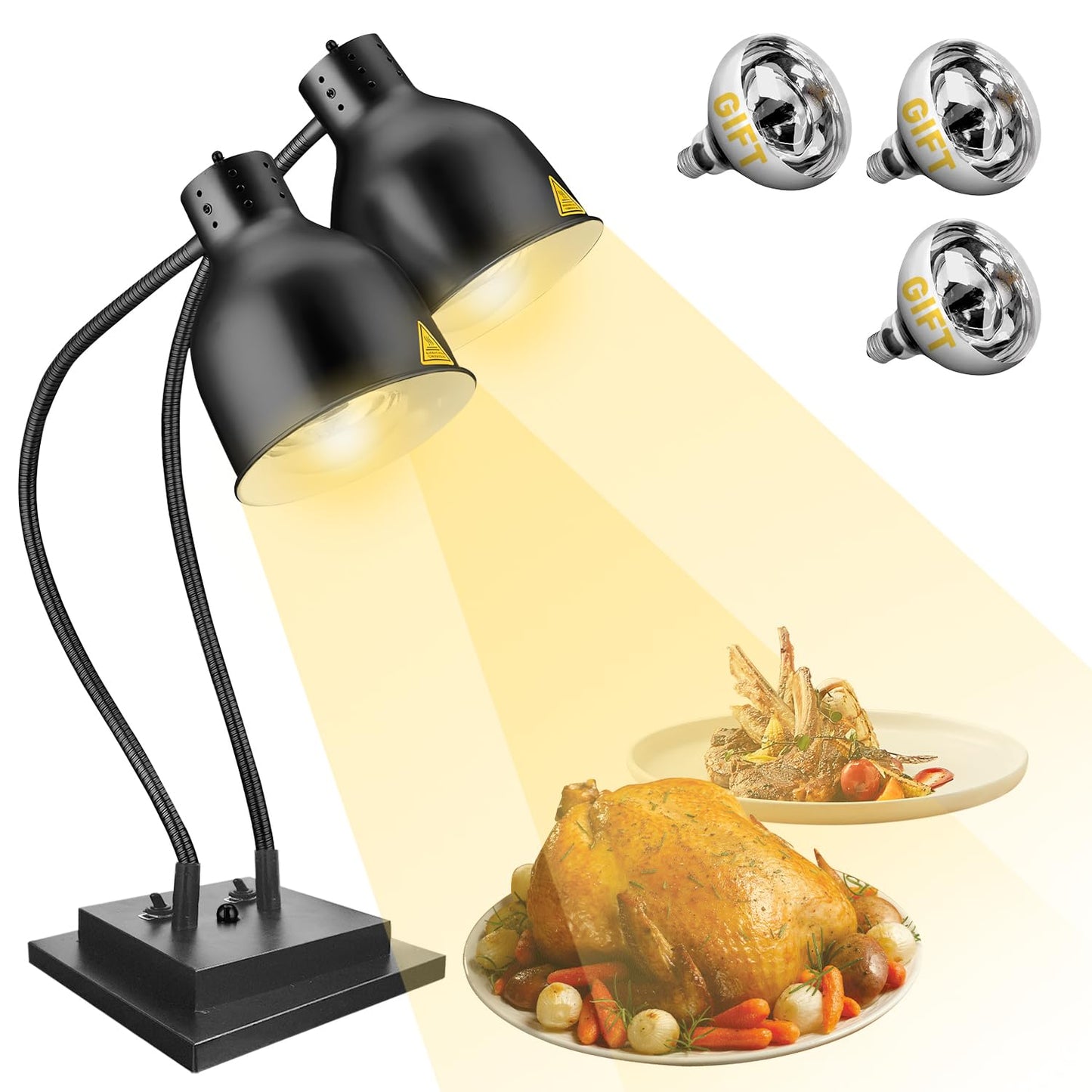 Food Heat Lamp,Commercial Food Warmer Lamp,Portable Electric Heat Lamp for Food,Dual Head Food Warming Light for Catering Food Service Restaurant Buffet Kitchen with Extra Bulb