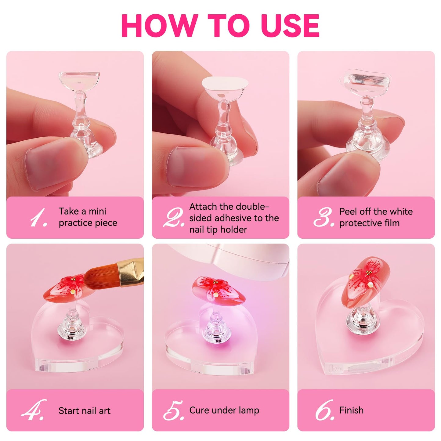 ESUOHYM Nail Stand For Press On Strong Magnetic Nail Art Tips Holder For Painting Gel Nails Display Supplies With 200PCS Double-Sided Tape & 1 Heart Shaped Acrylic Presson Stands with Case Nail Tech Supplies