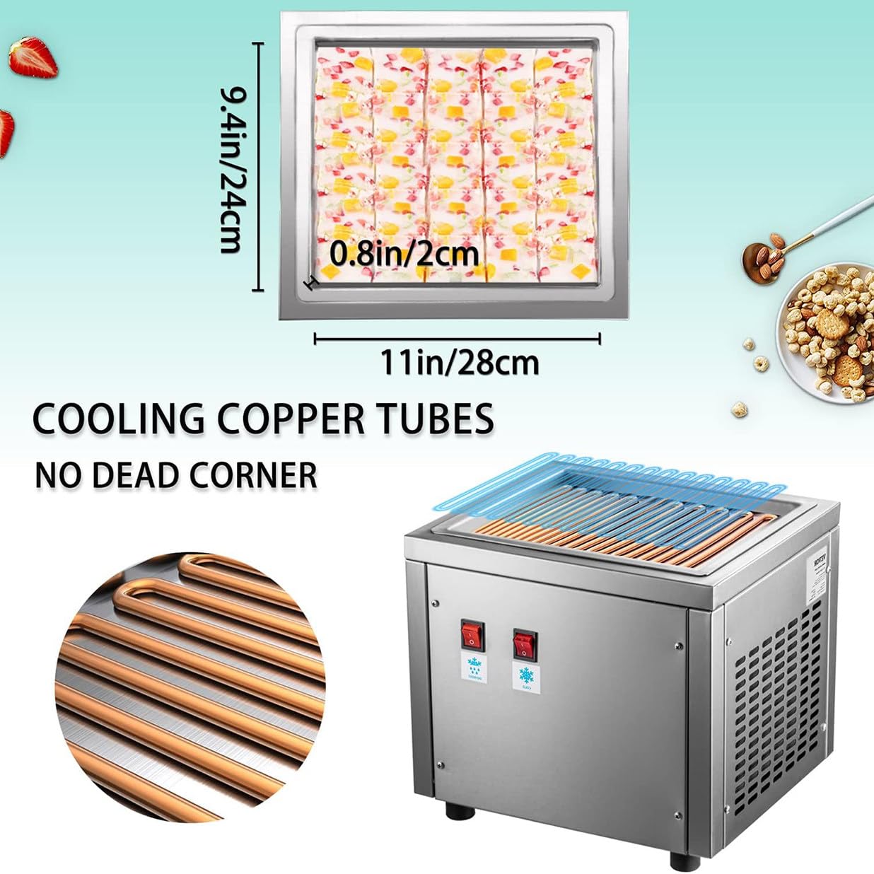 Rolled Ice Cream Machine, Stainless Steel Stir-Fried Ice Cream Roll Maker - 220W Commercial Yogurt Fry Ice Cream Machine for Dessert Shop