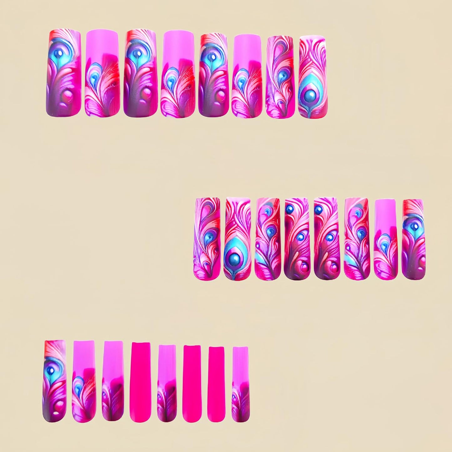 EYZOTSF Press on Nails Long Coffin Shaped Acrylic Square False Nails with Designs Artificial Extra Long Length Coffin Fake Nails with Charms Glue Stick ons Fingernails for Women Girls(Y465)