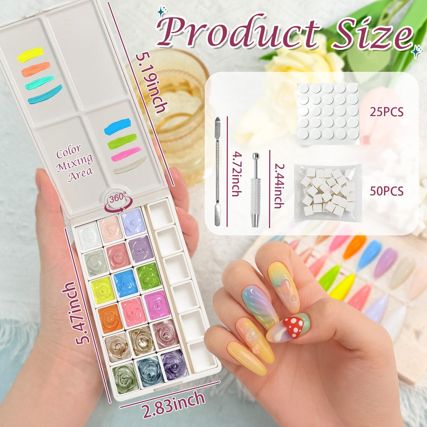 GJYUQHUA 18 Colors Patting Gel Polish & Tools Kit - Pat Pat Gel Polish Palette for Ombre Nails Art，UV/LED Cured Gradient Blooming Manicure Kit DIY with Nail Sponges & Tools