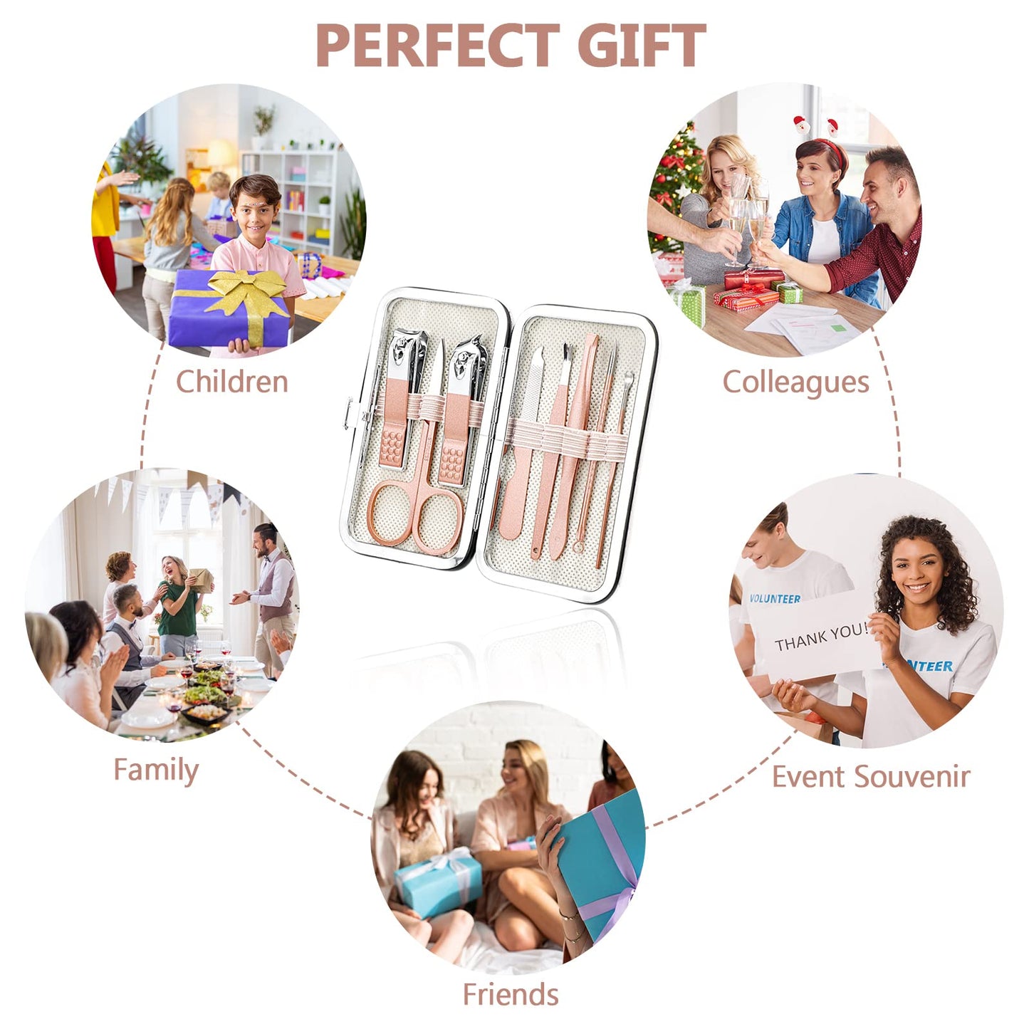 Hanaive 6 Set Manicure Set 48 Pcs Nail Clippers Pedicure Kit Gift for Fathers Day 8 in 1 Stainless Steel Grooming Kit Professional Nail Care Tools with Luxurious Travel Case for Men Women(Rose Gold)