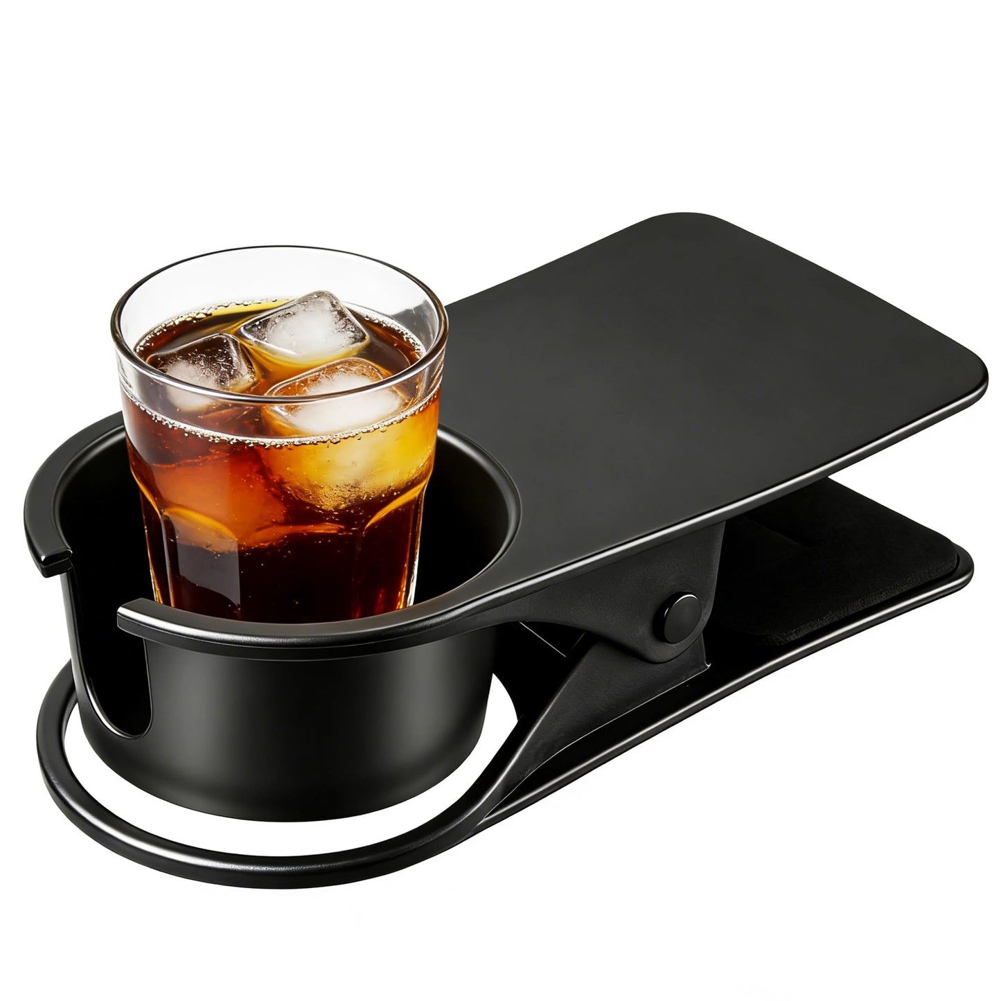 AISLE 3 ESSENTIALS Desk Cup Holder Clamp, Clip On Cup Holder for Desk, Anti Spill Drink Holder with Phone Slot, Clamp On Holder for Coffee Mug Water Bottle Gaming Desk