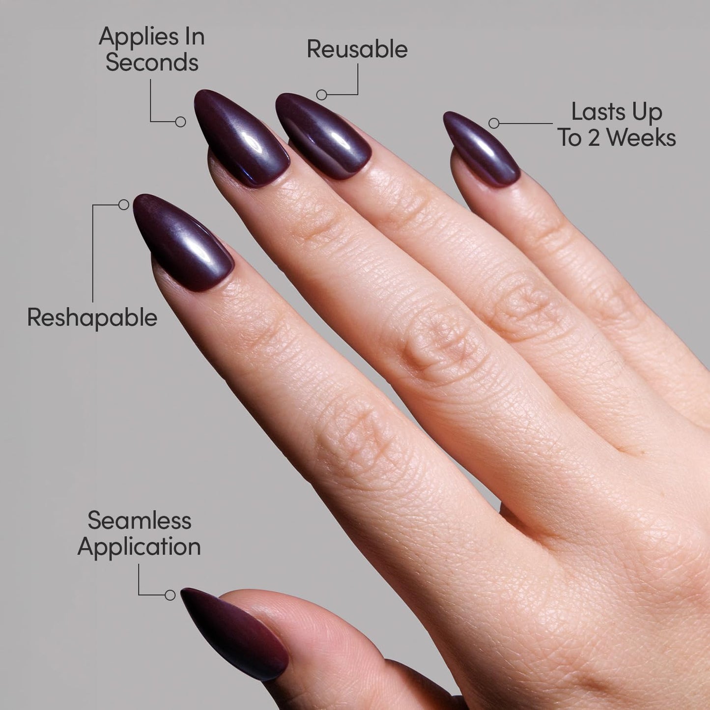 Glamnetic Press-On Nails Bundle - Magnetic Moscow & Burgundy Chrome | Short Oval Fake Nails with a Cat-Eye Finish | Short Almond Fake Nails with a Metallic Chrome Finish | Durable, Salon-Quality Nail