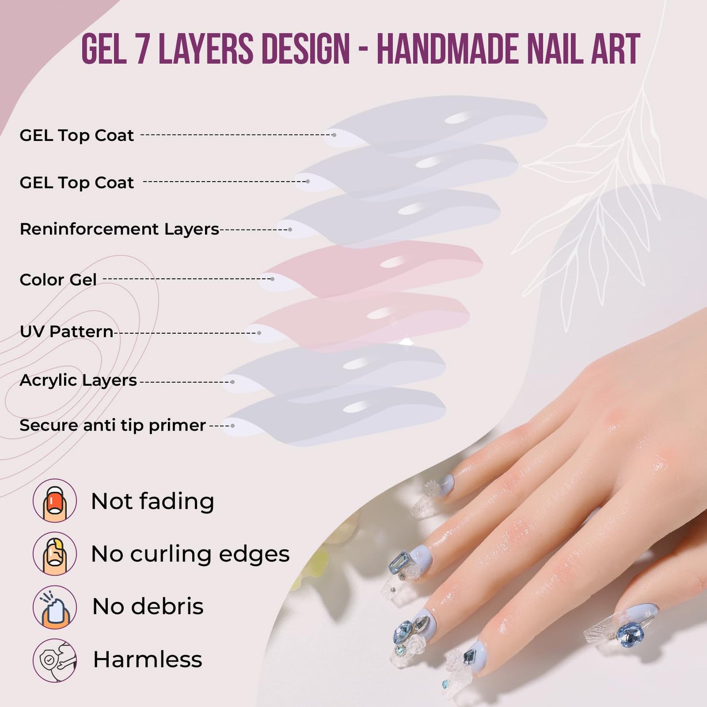 XODITO Fake Nails Set Blue Long Square Bling Glossy 3D Flower Rhinestone False Nail Tips, Press On Nails, Artificial Art Nails Finger Manicure for Women and Girls(CDJ0001-S)
