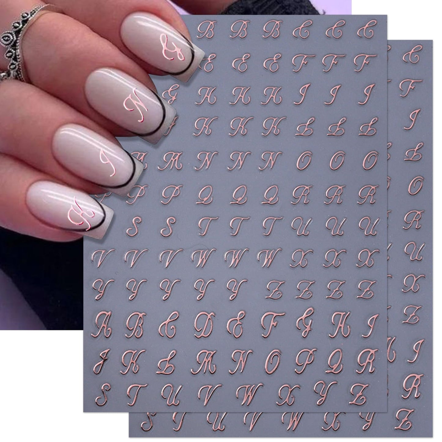 IDDFEVE 10 Sheets Letter Nail Art Stickers - 3D Handwritten Old English Alphabet Nail Decals for DIY Acrylic Manicure Nail Decorations
