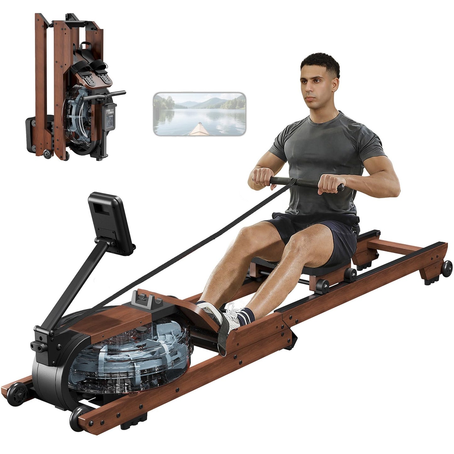 Dripex Water Rowing Machines for Home Use, Foldable Row Machine with 400LBS Weight Capacity, Rower Machine with Dedicated LCD Monitor, Comfortable Seat, Bluetooth App Compatible for Home Gym Exercise
