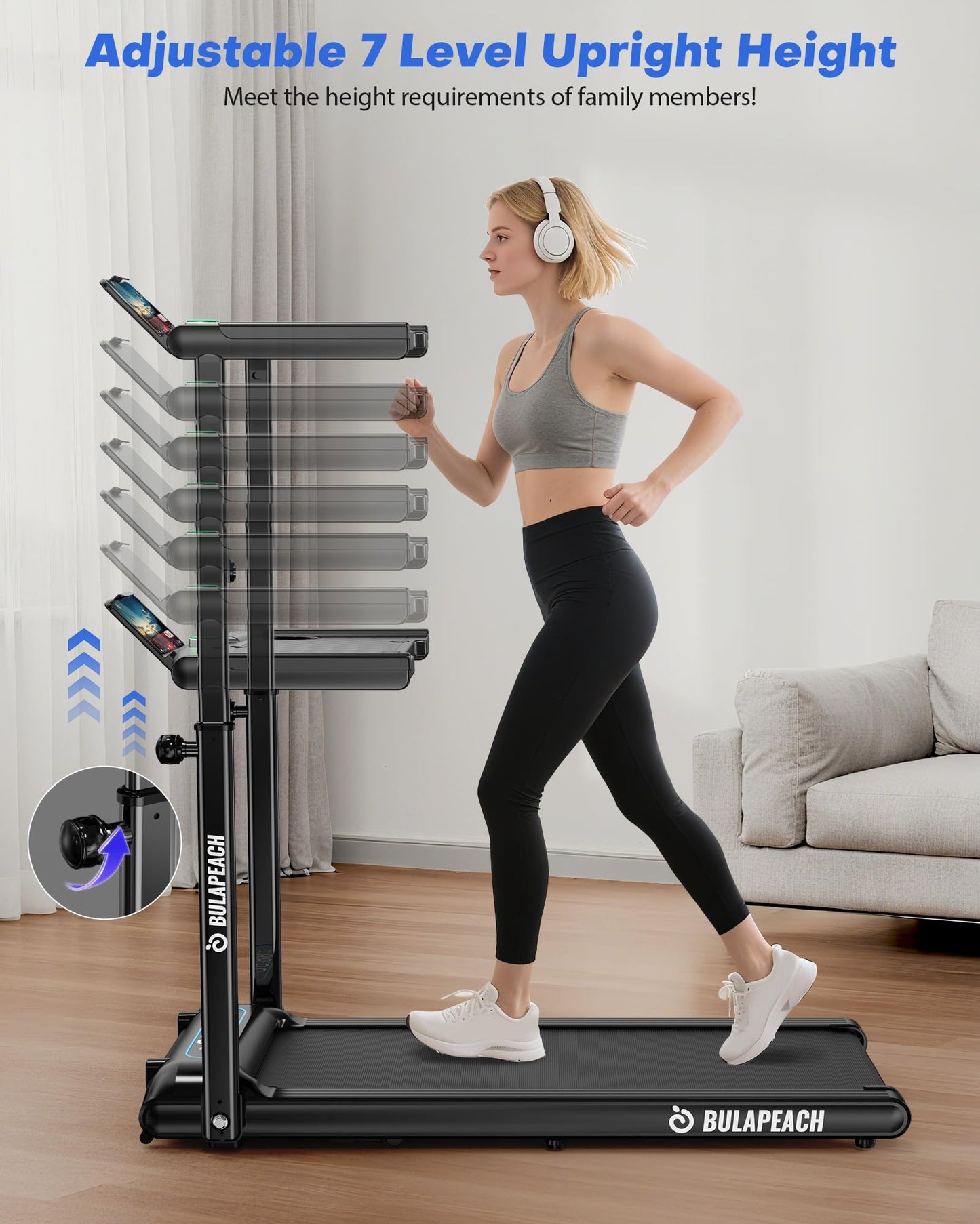 Walking Pad with Incline, 3 in 1 Under Desk Treadmill with Handle Bar Removable Desk Workstation & Device Holder, 3.5HP Foldable Treadmills with 300lbs Capacity for Home Office