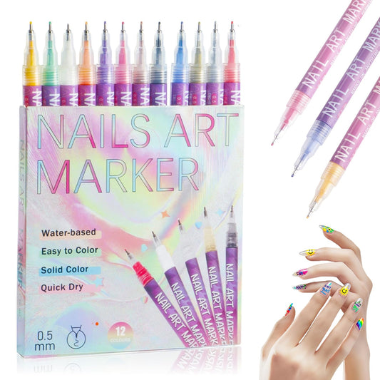 DZCKTFYGRT 12 Colors Nail Art Pens Set, 3D Quick-Dry 0.5MM Nail Polish Pens, 2026 DIY Nail Art Marker Graffiti Dotting Pen for Nails Art Design Manicure Nail DIY Decoration (B)