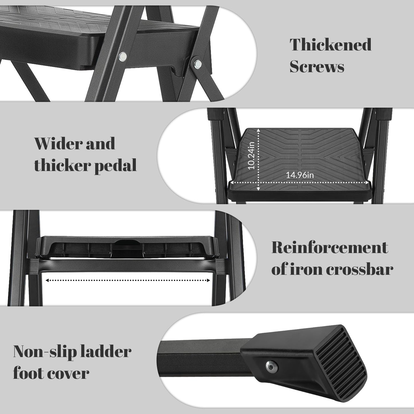 XinSunho 3 Step Ladder, Foldable Handrail & Tool Tray Stool Ladders with Anti-Slip Wide Pedal, 660 lbs Sturdy Steel Ladder for Home Kitchen and Outdoor