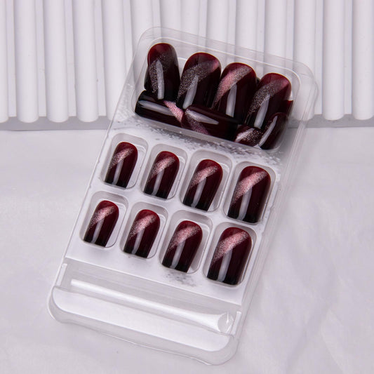 TOGZOM Square Acrylic Cat Eye Press-On False Nails, 24Pcs Glossy Shiny Glitter, Full Cover, Glue On, Women Girls Manicure Art Nails Decoration