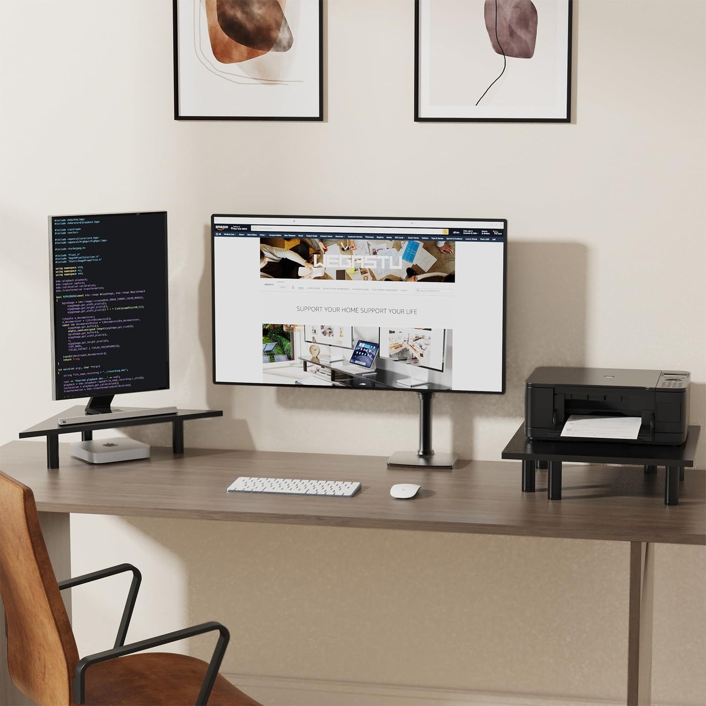 WEGASTU 2 Pack White Corner Monitor Stand, Triangle/Square Adjustable Height Riser, 27-inch Universal Desktop Shelf for Computer, Laptop, PC, iMac, Printer (Black)