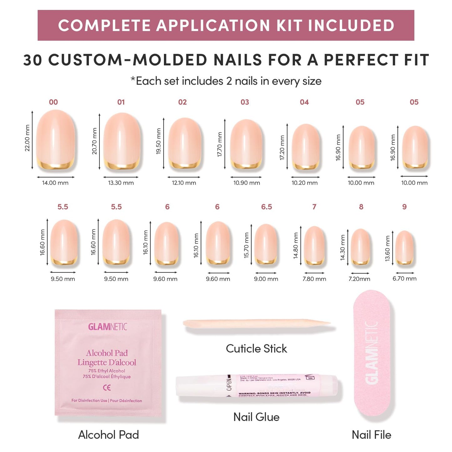 Glamnetic Press-On Nails Bundle - Winter's Tale, Caviar & Goal Digger | Short Oval French Tip Fake Nails with 3D Matte Tree & Snow Designs | Short Almond Black French Tip Fake Nails | Glossy, Semi-Tra