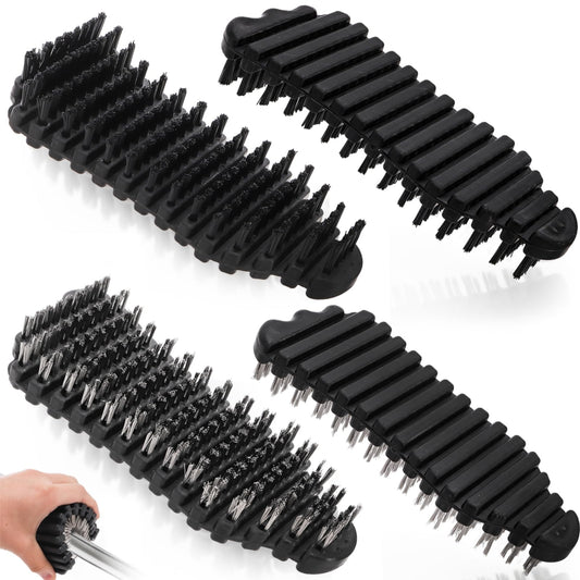 YIMITEE 4 Pack Barbell Brushes, Stainless Steel Wire Brush Nylon Brush Set, Weightlifting Bar Cleaner, Stiff Wire Scratch Bristle for Strength Training Bar, Gym, Cleaning, Rust Dirt Removal