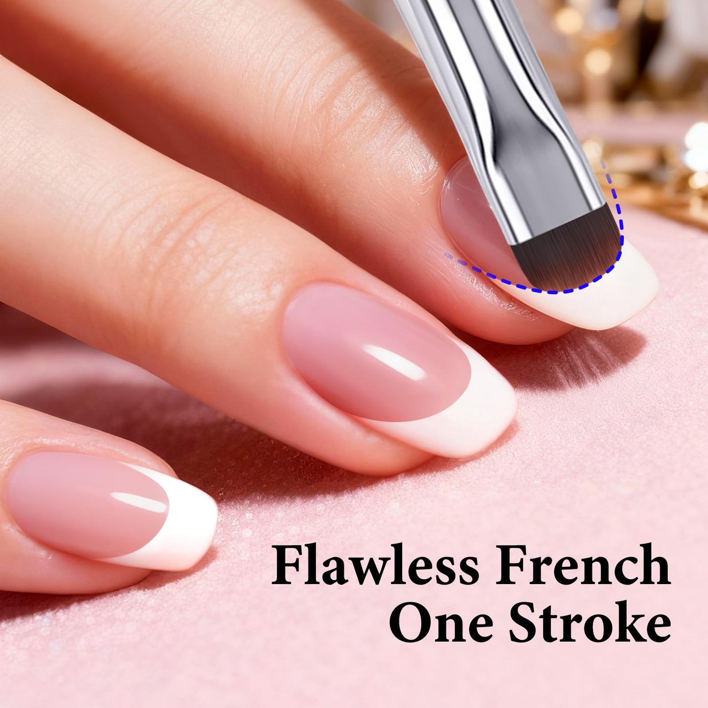 French Brush for Nails & Gel Polish Clean Up, Dual-Use Metal Handle Nail Art Brush with Cap for French Tips, Acrylic, Polygel | Professional Manicure Tool (Gold)
