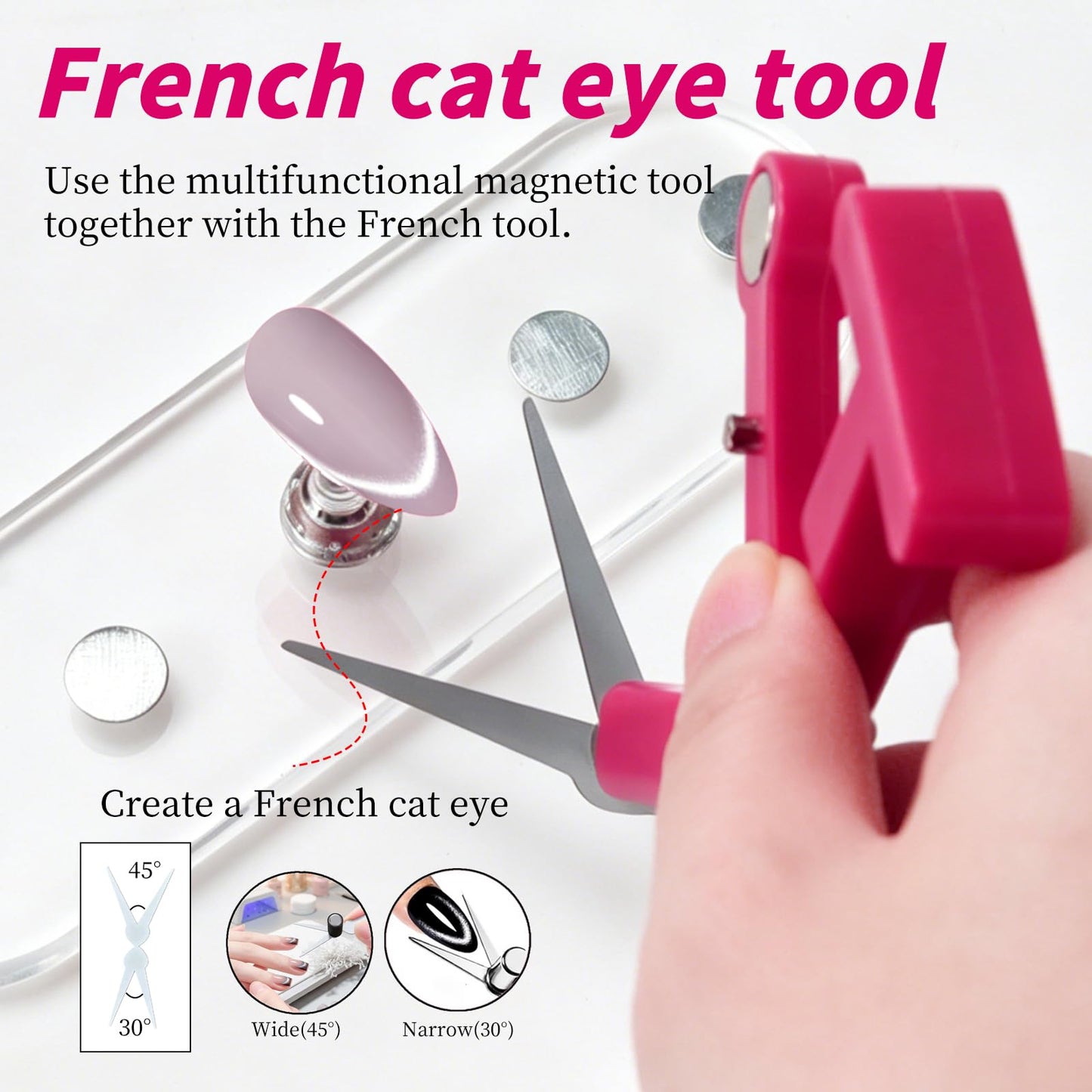 ESUOHYM Cat Eye Magnet Set 9 In 1 Nail Magnets with Magnetic Ball for Cateye Gel Nail Polish, Heart Flower French Four Leaf Clover Multifunction Cat Eye Nail Effects Tools for Beginners DIY Salon