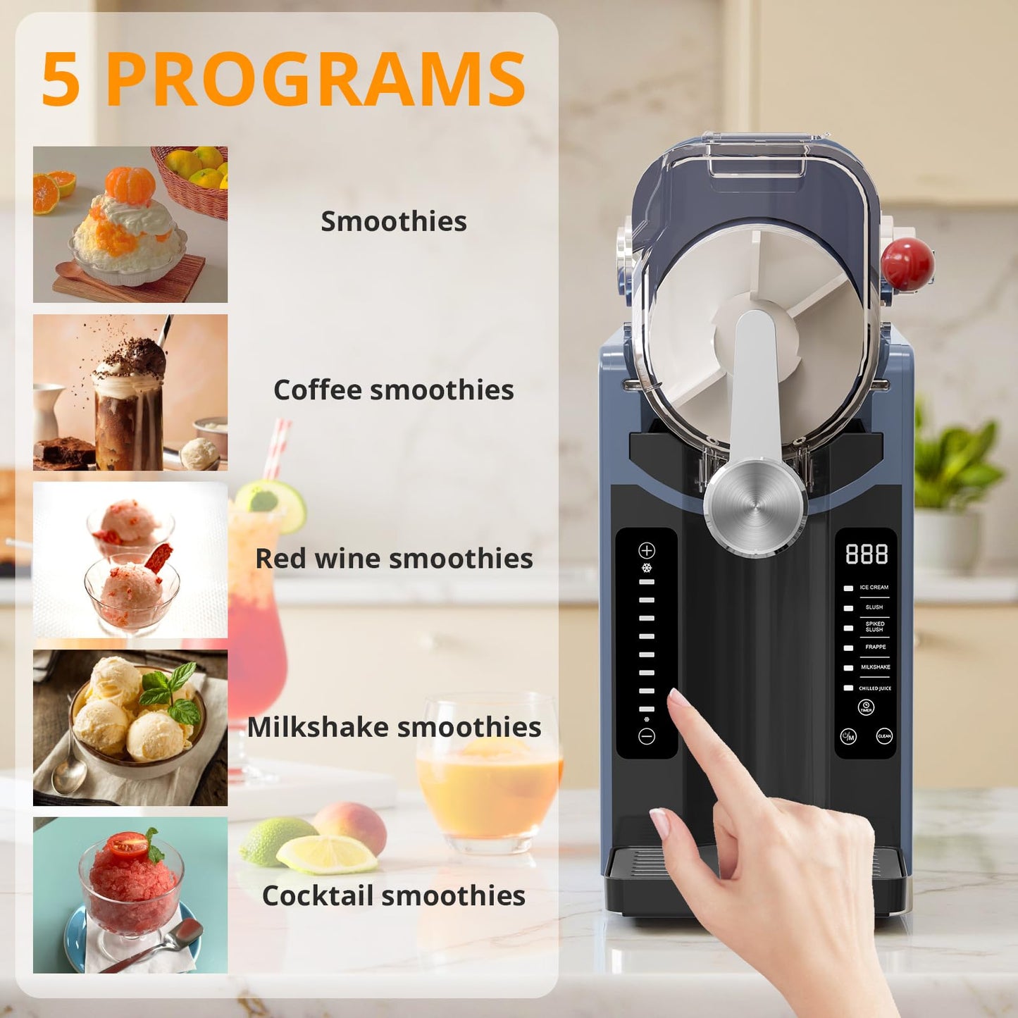 Slushie Machine, Sand Ice Maker, Frozen Drink Maker with 6 Preset Modes | No Ice Needed | Self-Cleaning Slush Machine for Home or Commercial Use | Perfect for Smoothies, Margaritas, Milkshakes