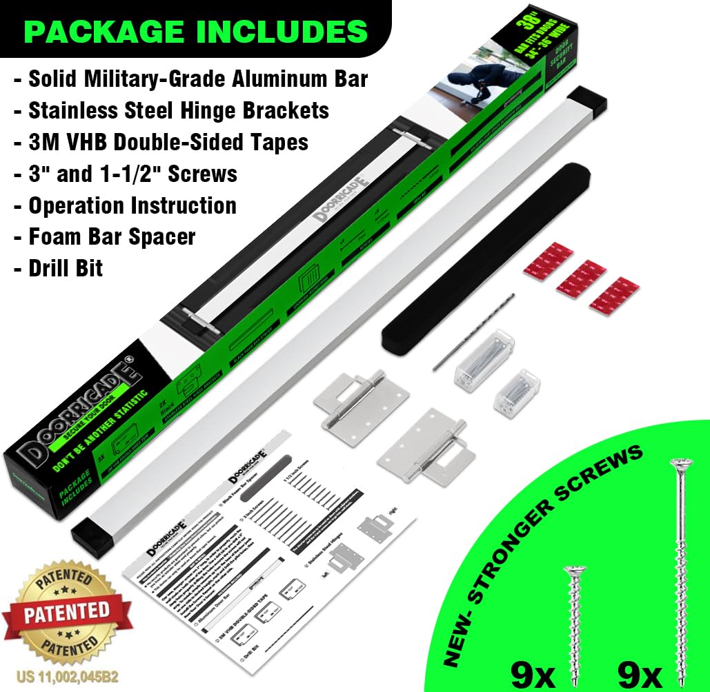 Door Security Bar-by Doorricade-Secure The Entire Width of Your Inward Opening Front Door or Safe Room. fits Doors up to 32" Wide.