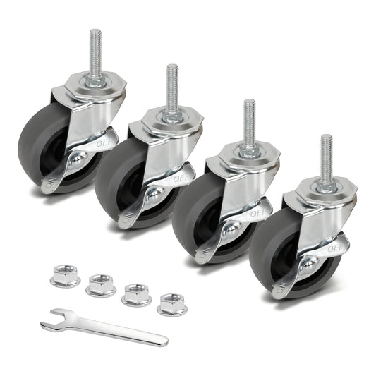 AAGUT Caster Wheels, 3 Inch Rubber Heavy Duty 3/8"-16 x1-1/2 Threaded Stem Industrial Castors, Locking Brakes Metal Swivel Wheel, Replacement for Carts Furniture Dolly Workbench Trolley,Set of 4