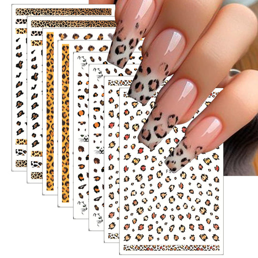 8 Sheets Colorful Leopard Snake Tiger Nail Stickers 3D Nail Stickers Holographic Leopard Print Pattern Design for Women Girls DIY Nail Art Decoration