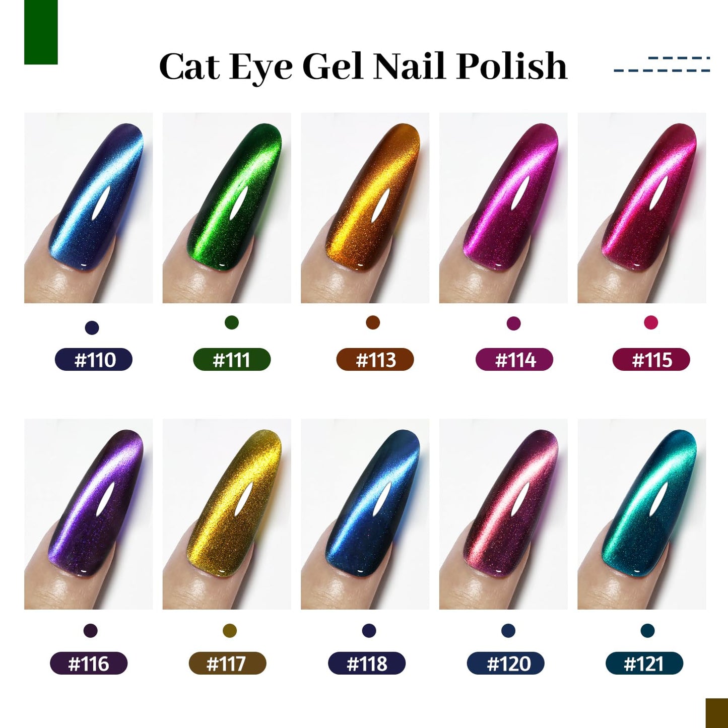JODSONE Cat Eye Gel Nail Polish 10 Colors Blue Green Red with Base Coat Top Coat Magnet Stick Glazed Amber Cat Eye Gel for Home DIY
