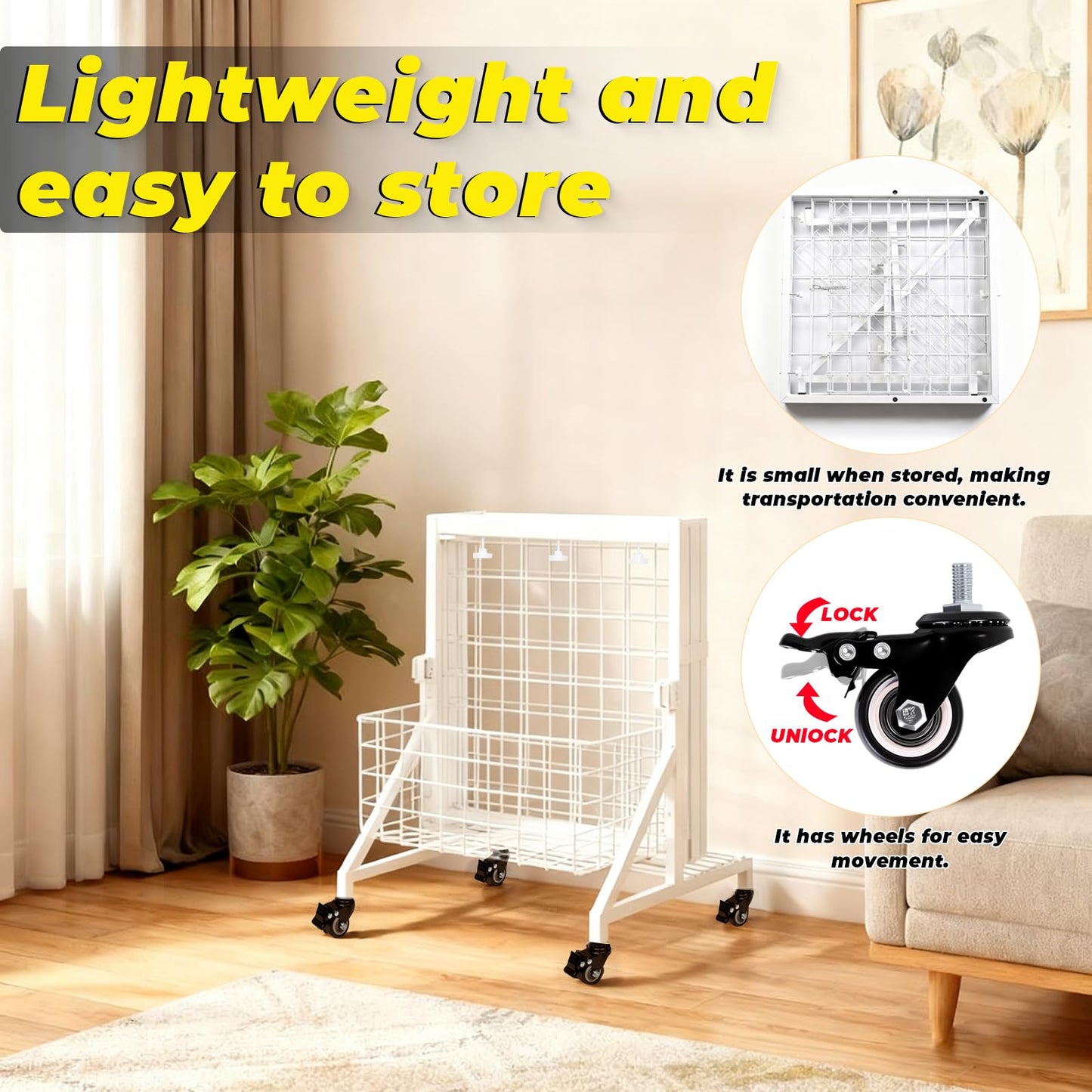 APshouhu Foldable Grid Wall Panels, Gridwall Panels with Folding Baskets, Tool-Free Assembly and Folding, for Storage and Retail Merchandise Display (White)