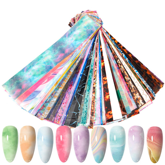 WOKOTO 300 Sheets Nail Transfer Foil Art Kit, Marble Gradient Leopard Nail Art Foils Stickers for Nails, Gel Nail Transfer Stickers Decals Wraps Nail Polish Foil Sheets Set