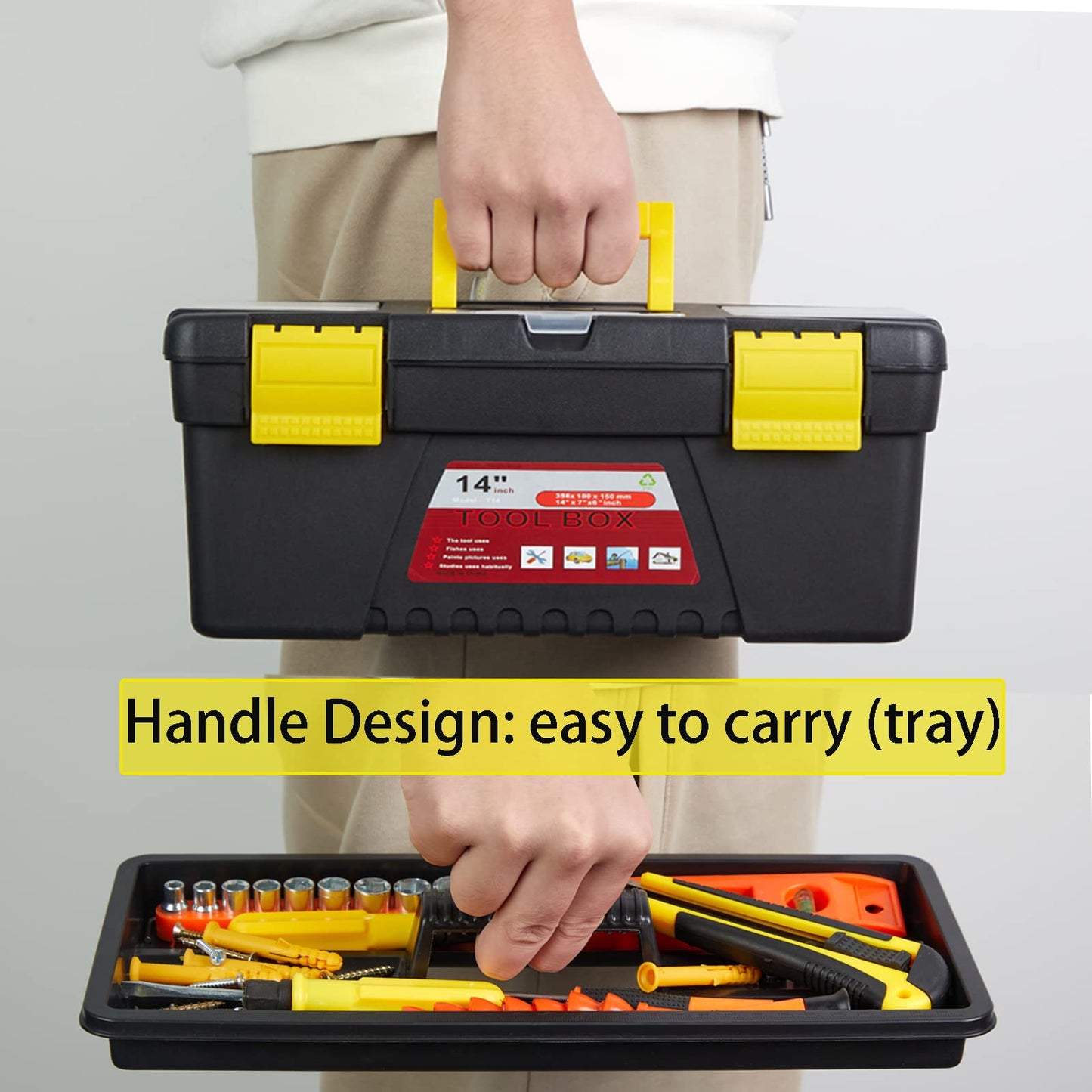 4-Piece Multifunctional Portable Storage Toolbox With Built-In Security Latch,Tray And Magnetic Wristband,Suitable For Home And Professional Repairers. (Size: 11"&12"&13"&14")