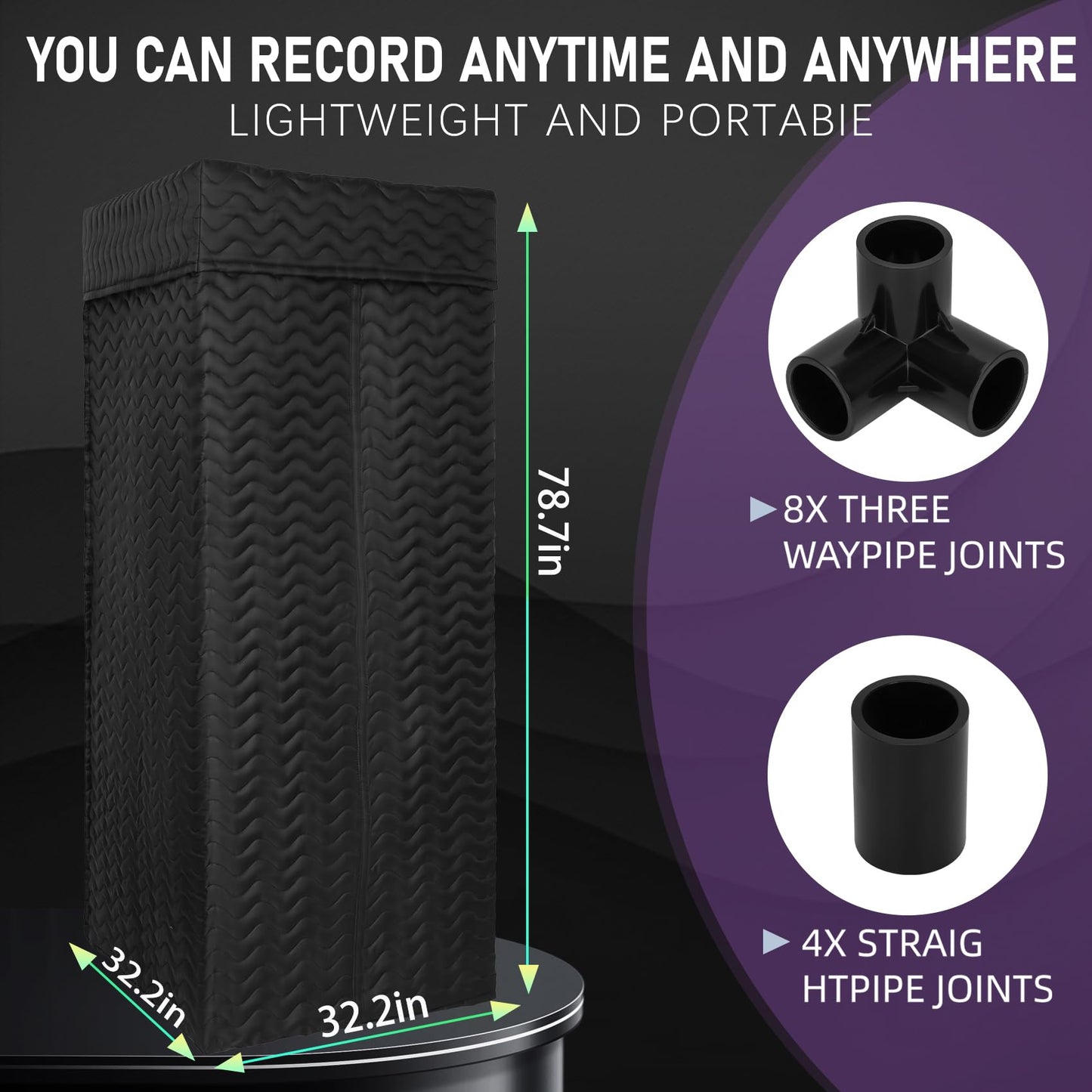 Portable Recording Booth with Adjustable LED Light & Thickened Soundproofing - Studio-Grade Echo-For Home portable vocal booth, Podcasting, Music - Includes Tablet Stand, Storage Shelf & Travel Bag