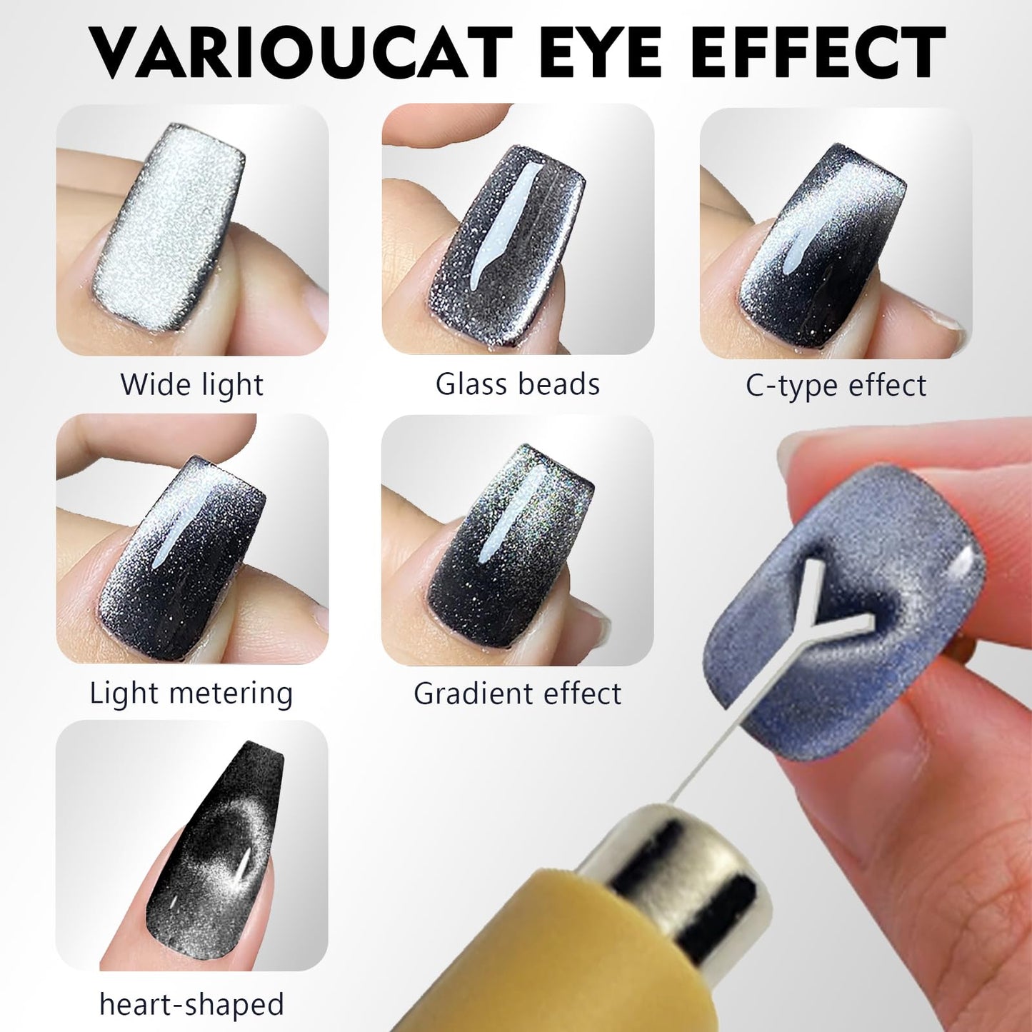 Aqurove 【11-Piece Set】Cat Eye Nail Art Tool Kit Y-Shaped Heart Magnet Plates Silicone Magnetic Wand, Magnetic Nail Art Tool Set for DIY Nail Designs, Professional Nail Art Accessories