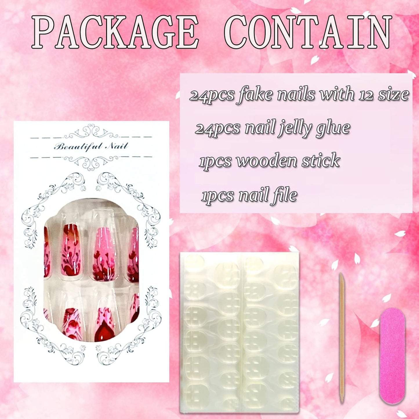 FIEONCIY Press on Nails Square Shaped Glossy Full Cover Acrylic Medium Length Square False Nails with Designs Artificial Short Coffin Fake Nails with Charms Glue ons Fingernails for Women Girls(Y511)