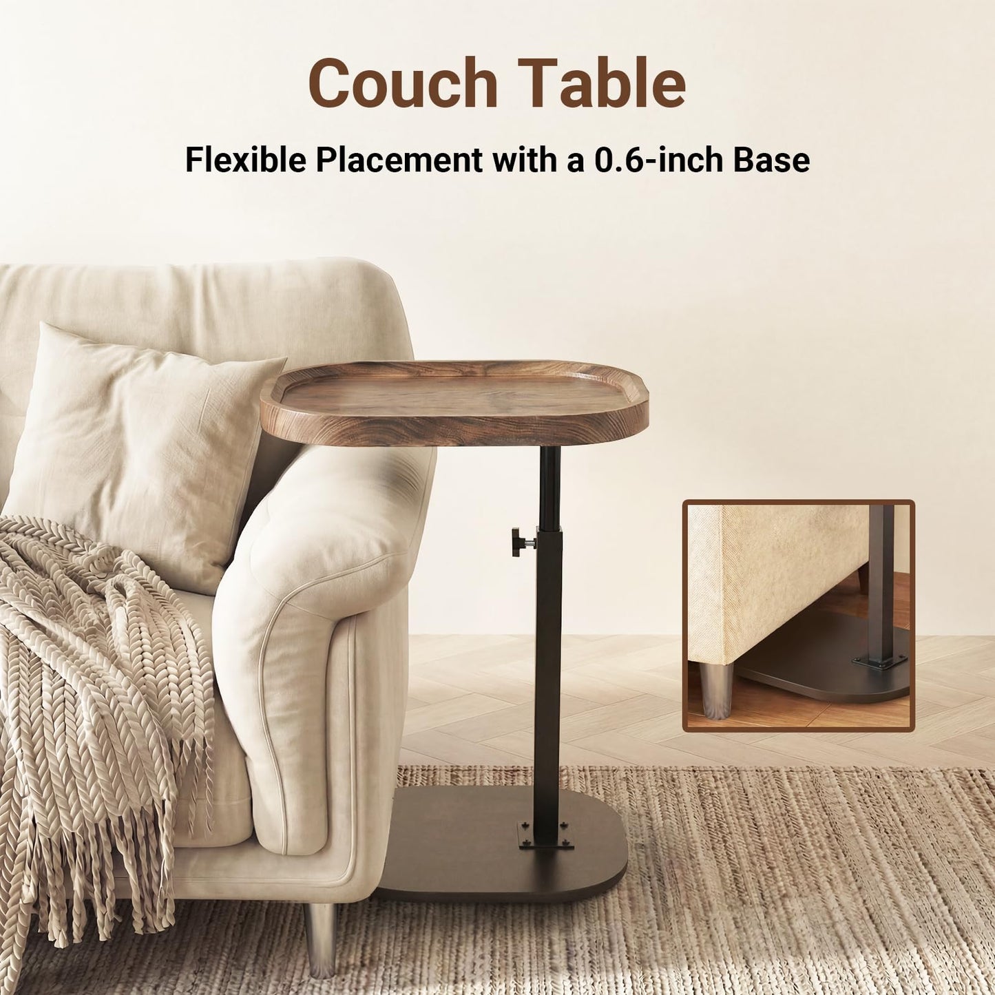 Eansstofars Adjustable Height TV Dinner Tray Table for Eating, 360°Swivel Small C Shaped End Side Table for Living Room, Bedroom,Hospital, Couch Armrest Table that Slide Under Sofa, Bed, Desk