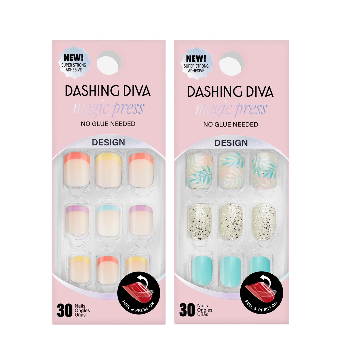 Dashing Diva Magic Press Nail Bundle - On An Island Collection - Square Press On Nails - Eternal Youth & Stay Palm - Long Lasting Gel - Lasts Up to 7 Days - 2 Sets