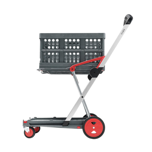 CLAX® The Original | Made in Germany | Multi use Functional Collapsible Carts | Mobile Folding Trolley | Shopping Cart with Storage Crate (Red)