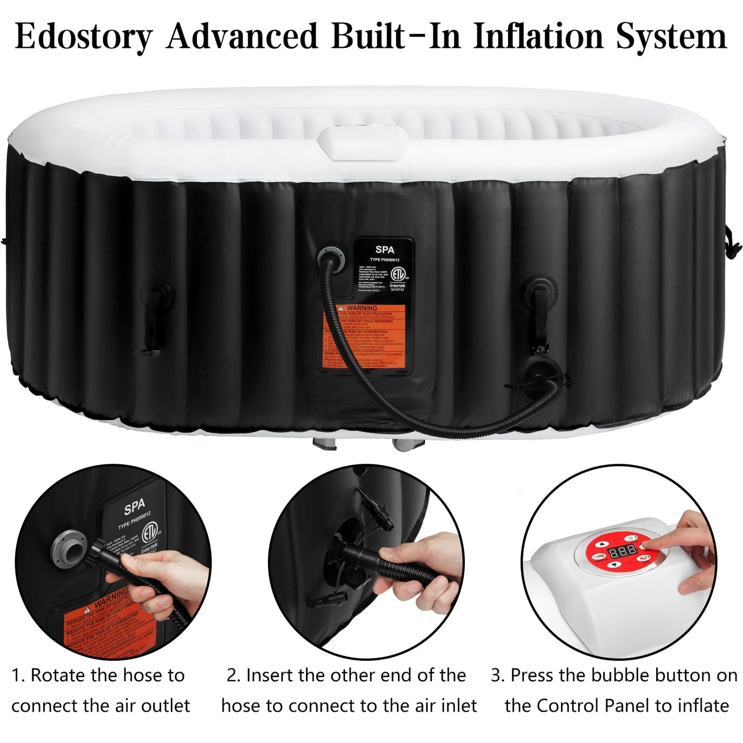 Edostory Hot Tub Inflatable Portable Oval Spa 2 Person Hot Tub with 90 Bubble Jets, Cover, Filter Cartridges, Pump, Black