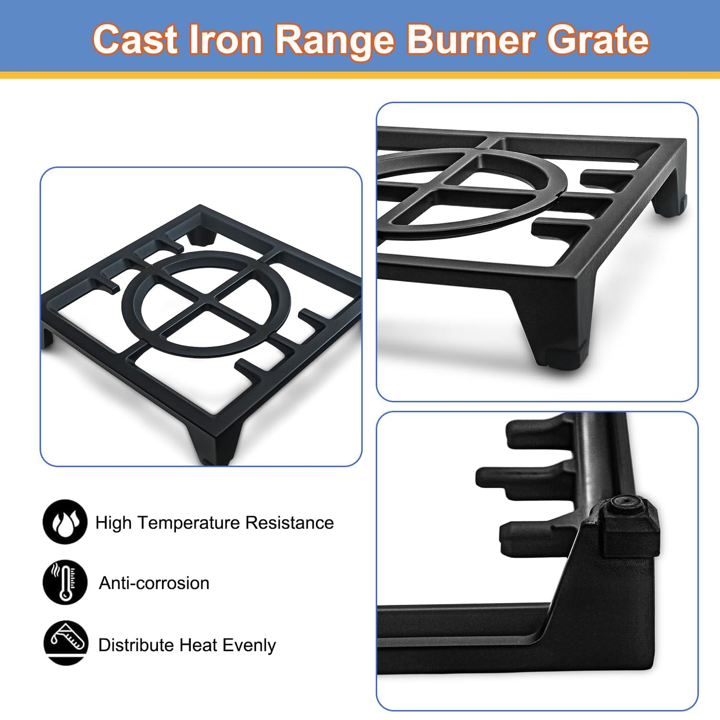 W11380124 Burner Grate Replacement for Whirlpool KitchenAid Stove Parts Cast Iron Stove Top Burner Grate KCGC506JSS00, Gas Range Parts Dual Fuel Range Grate Stove Oven Parts Cooktop Grate 1 Pcs