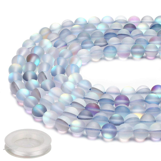 70PCS Natural 8MM Healing Gemstone, Synthetic Frosted Mermaid Energy Stone Round Loose Beads, Semi-Precious Crystal Beads with Free Elastic String for Jewelry Making DIY