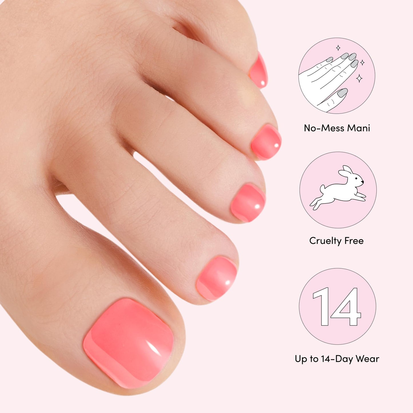Dashing Diva Glaze Pedicure Nail Strip Set - Grapefruit Gone Wild - Long Lasting, Chip Resistant, Semi-Cured Gel Nail Strips - Summer Gel Set - 4-Piece Pedicure Kit with 32 Strips