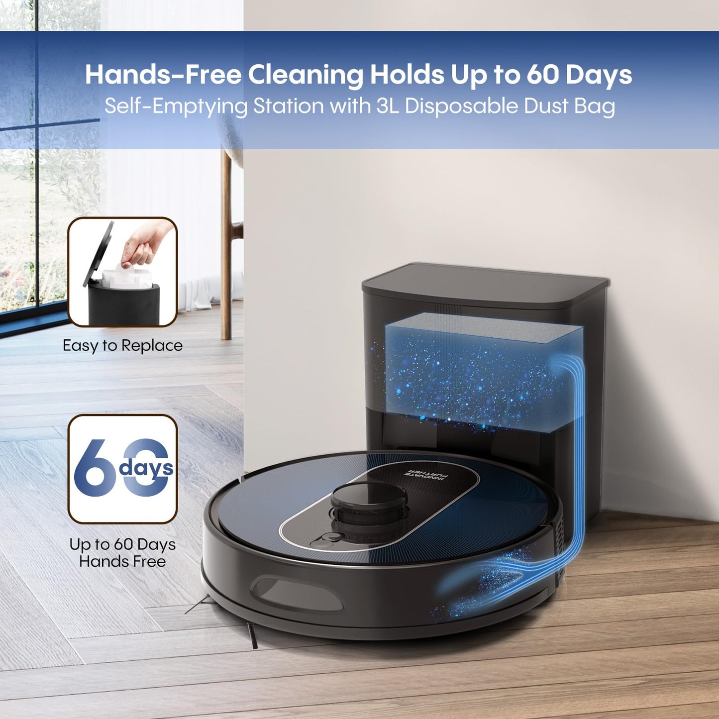 Robot Vacuum and Mop Self Emptying, 5000Pa Suction, LiDAR Navigation, Smart Obstacle Avoidance, Home Mapping, No-Go Zone, 60-Day Hands-Free Cleaning, Idear for Homes with Pets, Carpet & Hard Floors