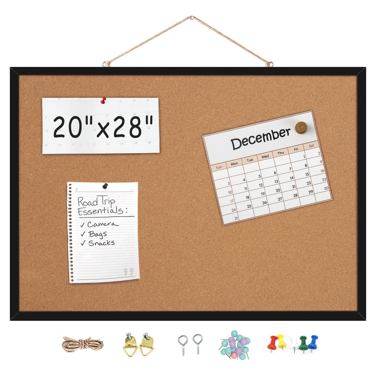 20” x 28” Cork Boards for Walls with Black Wooden Frame 1pack, Whiteboard and Cork Board Combo Double Sided Office Board for Wall Organizer, Bulletins Board Hanging Pin Board for School Home Office