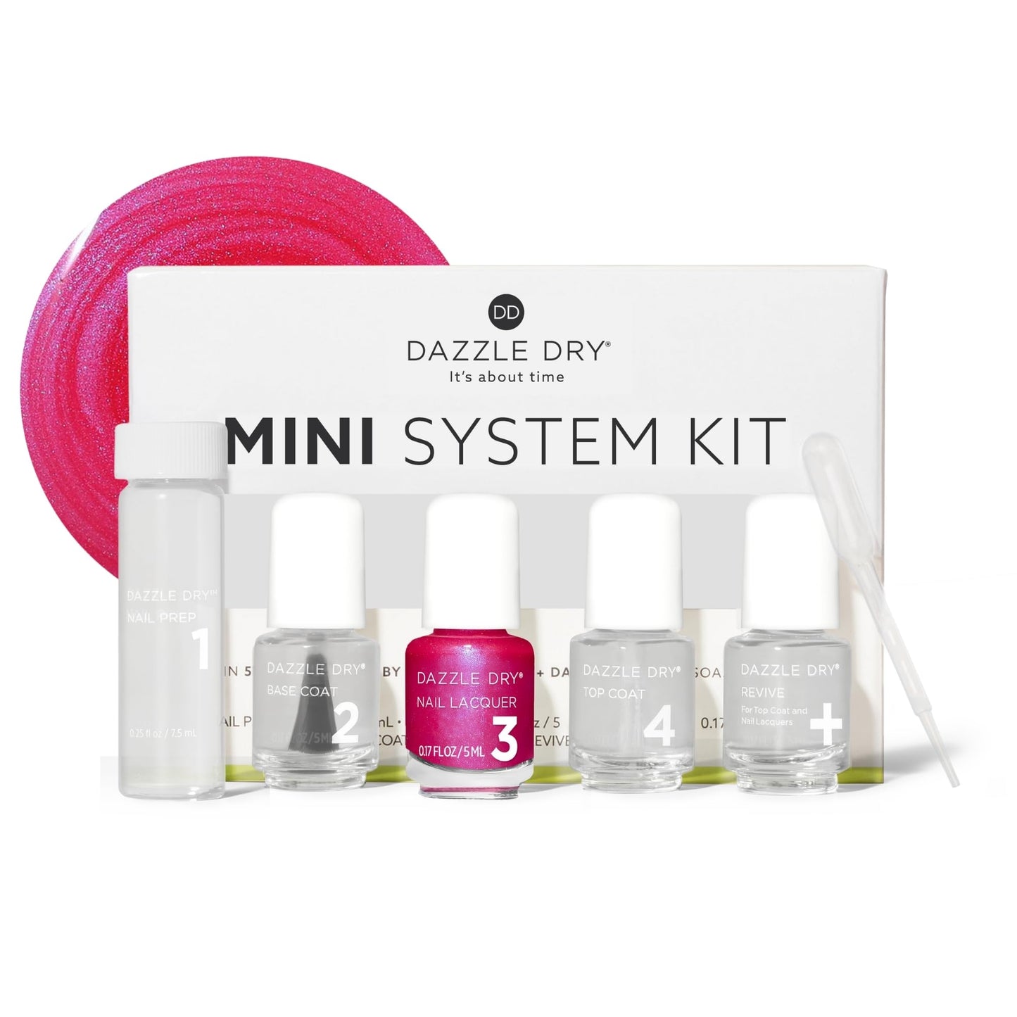 Dazzle Dry Mini Kit 4 Step System - Beloved - A bright hot pink shimmer with a subtle blue flash effect. Semi-sheer shimmer. (5 Piece Kit / 5 Manicures)